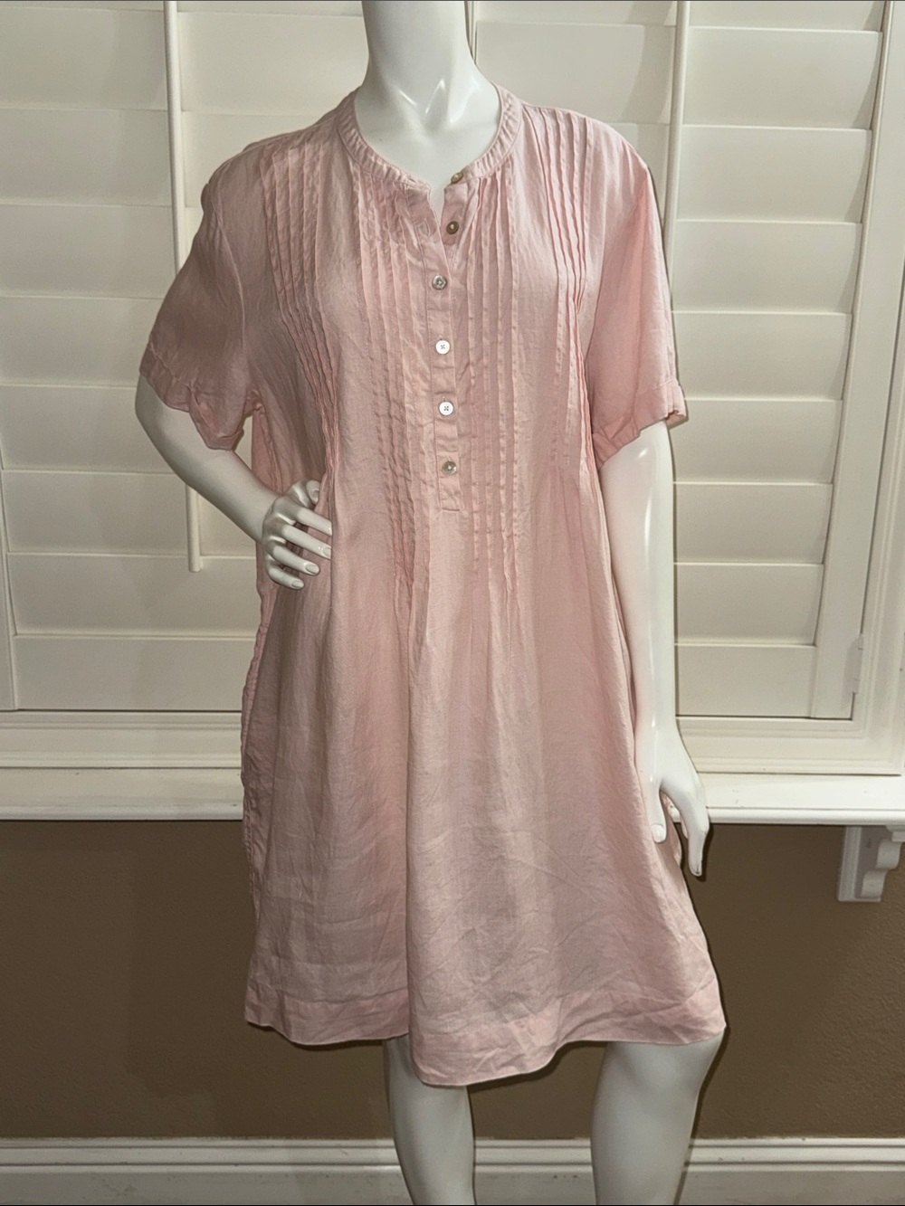 Quince European Linen Short Sleeve Swing Dress Pale Pink